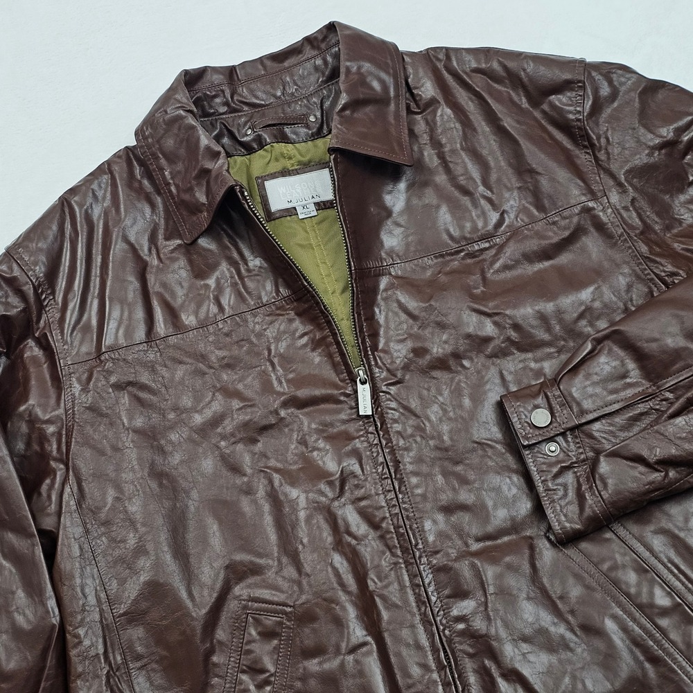 Wilsons Leather M. Julian Jacket Mens XL Brown Burgundy Genuine Leather Bomber